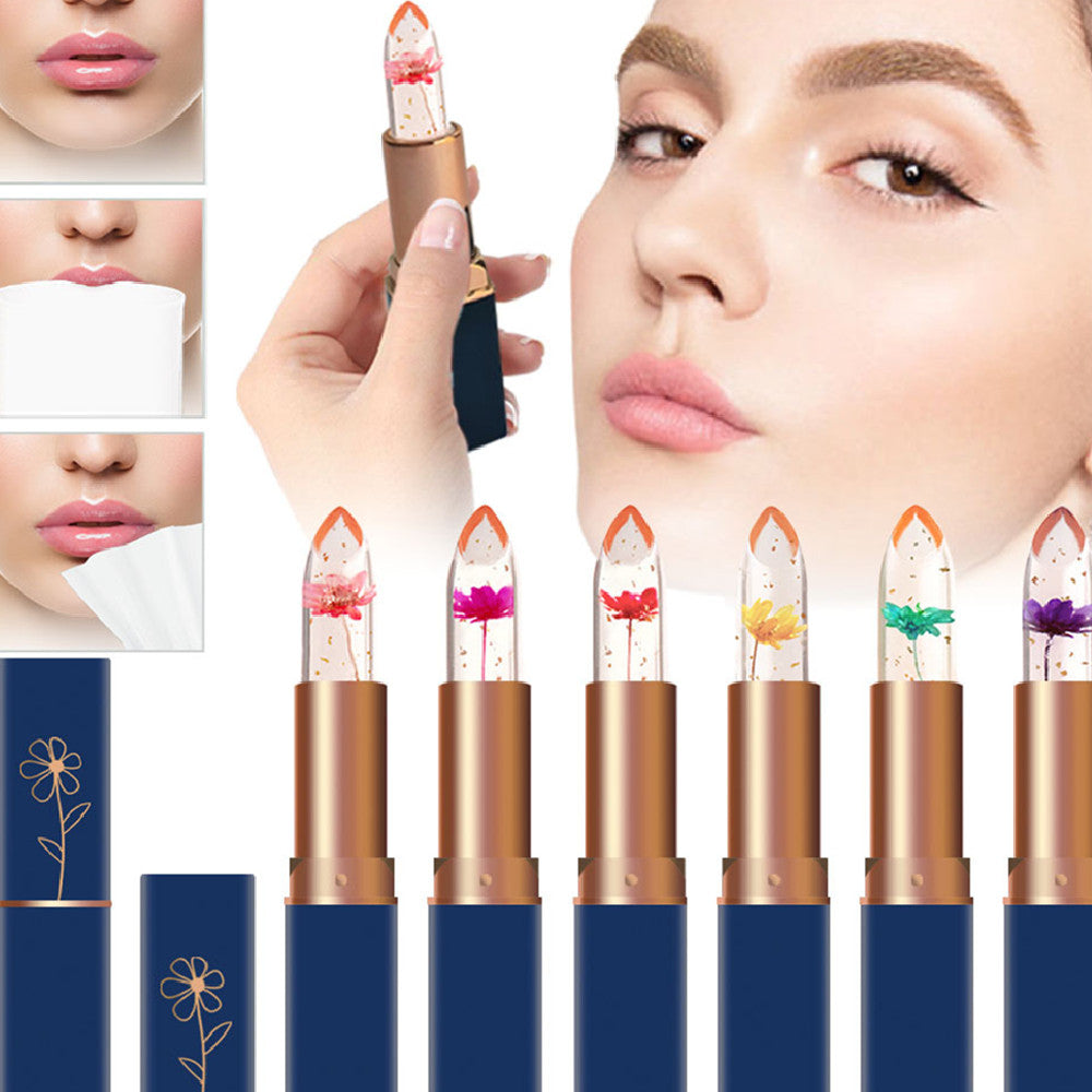 Dark Blue Tube Crystal Transparent Jelly Lipstick Gold Foil