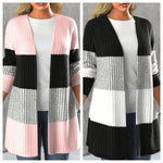 Women's Casual Long Coat With Contrasting Color Pit Stripe And Open Collar