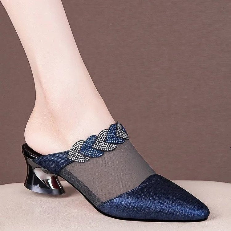 Soft Leather Mesh Closed-toe Slippers Women