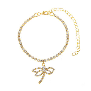 Novel Personality Dragonfly Rhinestone Chain Shiny All-match Rhinestone Anklet