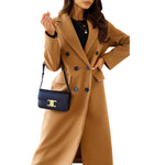 Simple Double Breasted Long Sleeve Lapel Button Woolen Coat