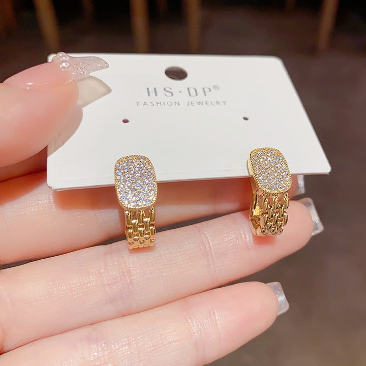 Dongdaemun High-grade Geometric Full Diamond Ear Clip