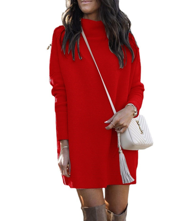 European And American Round Neck Knitted Long-sleeved Dress