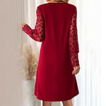 Foldable Solid Color Lace Sleeve Dress