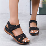 Summer Wedges Roman Sandals For Women Casual Hollow Velcro-design Beach Shoes