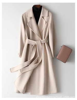 Mid-length Below The Knee Slim Fit Lace-up Woolen Coat High-end Woolen Coat