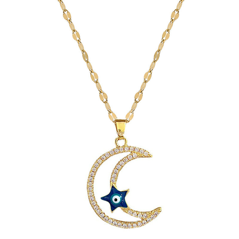 Star Moon Full Diamond Necklace