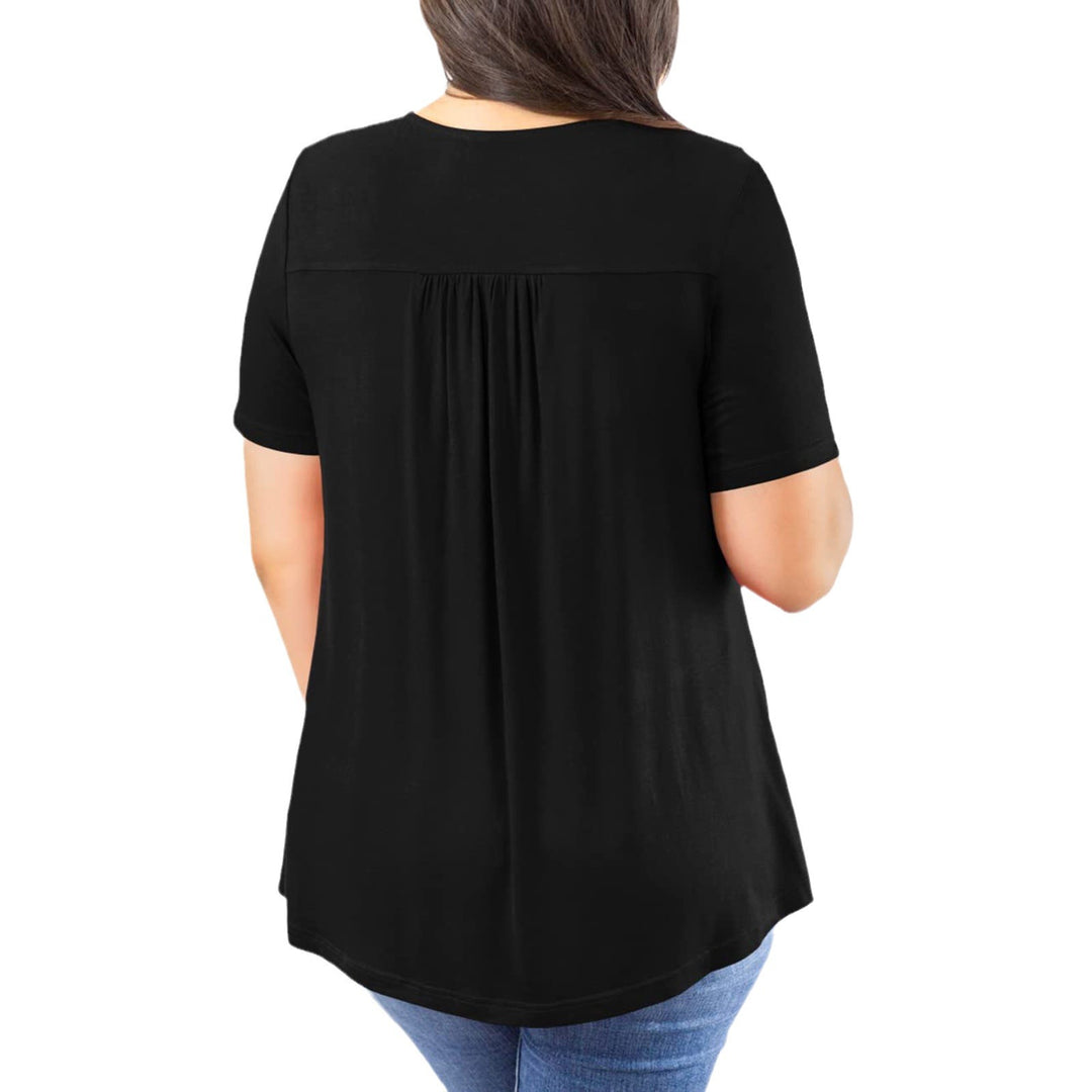 Women's Plus Size Short Sleeve Pullover Lace Pleated T-shirt Waist Top