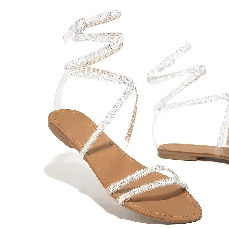 Flat Back Strap Of Straight Stripe Colored Diamond Sandals