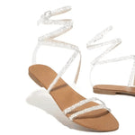 Flat Back Strap Of Straight Stripe Colored Diamond Sandals