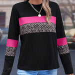 Leopard Print Color-block Crew Neck Pullover Women